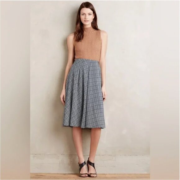 RANNA GILL blue white Aven midi a-line skirt in plaid grid pattern - Picture 10 of 10